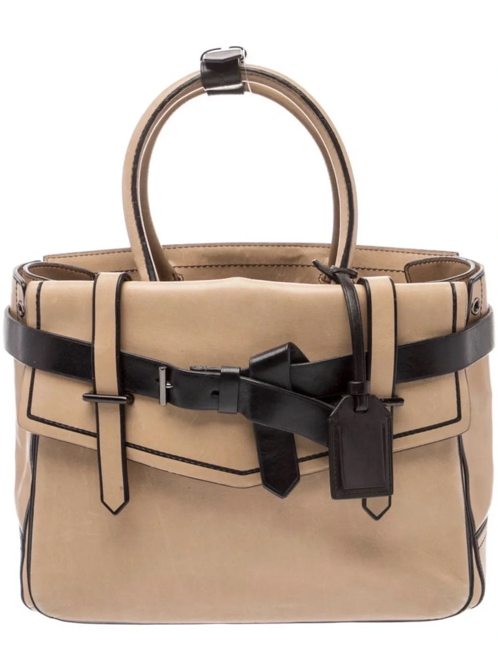 Men's Leather Tote Bag in Beige with Black Trim